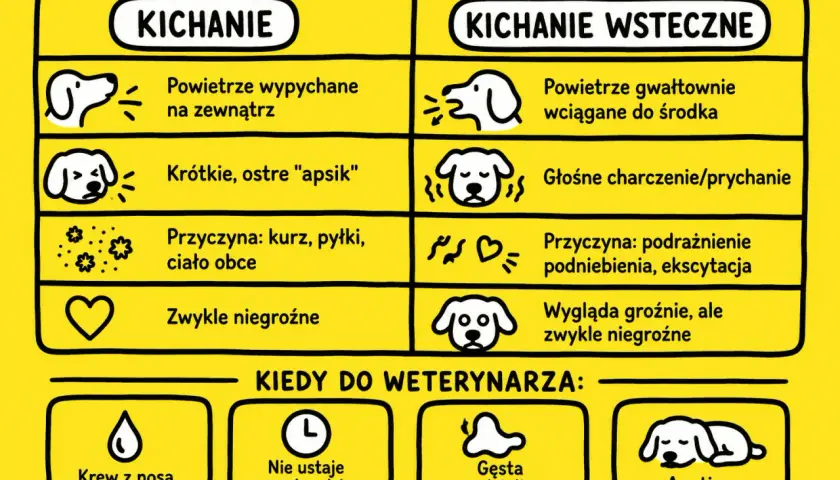 Kichanie u psa: normalne vs. wsteczne. Opis objawów, przyczyn i kiedy wizyta u weterynarza jest konieczna.