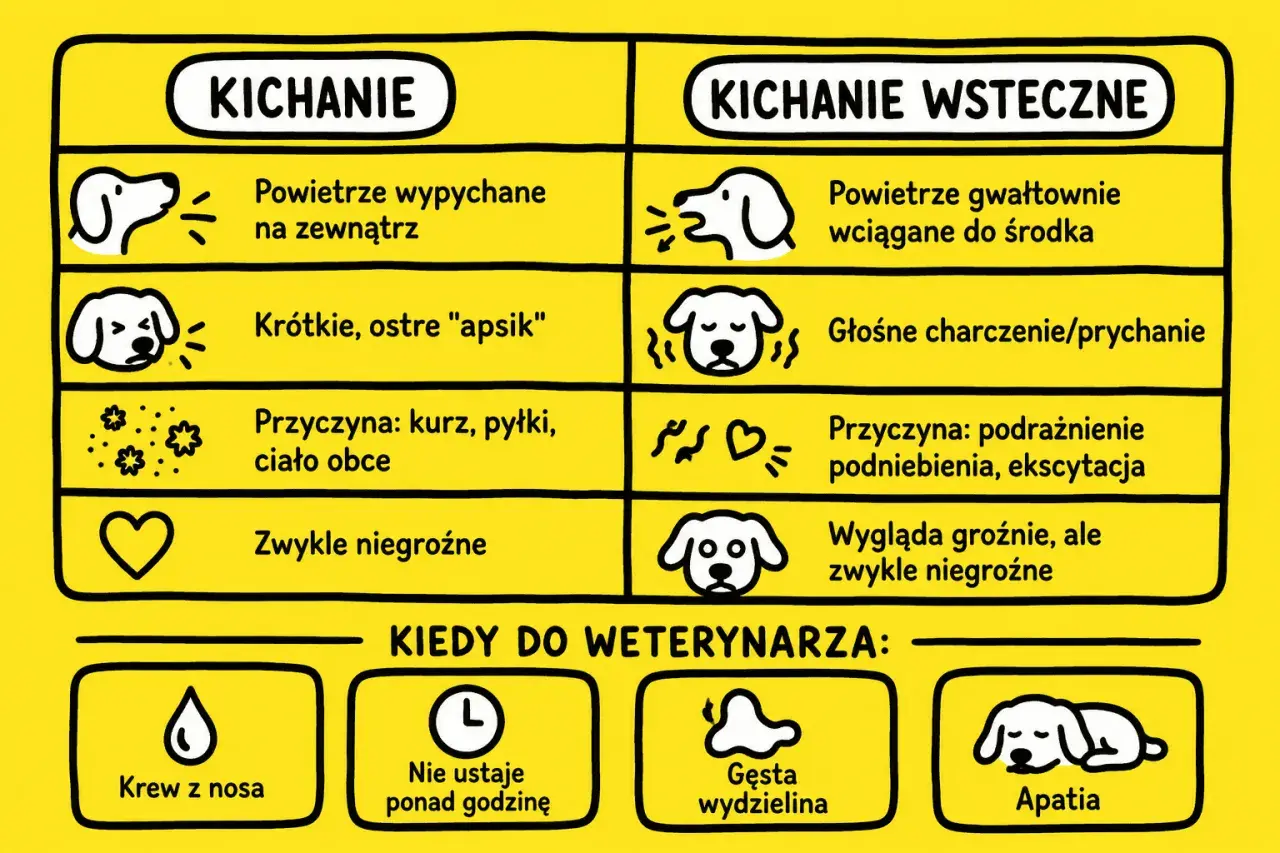 Kichanie u psa: normalne vs. wsteczne. Opis objawów, przyczyn i kiedy wizyta u weterynarza jest konieczna.