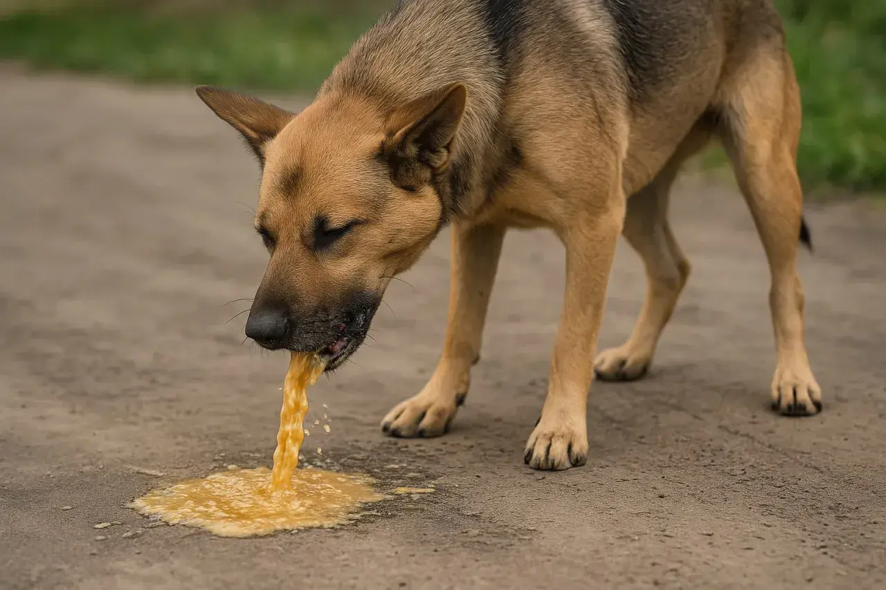 Pies je trawę i wymiotuje pianą.